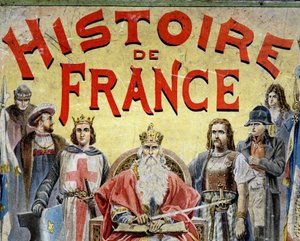 A „Histoire de France”” című könyv borítója történelmi szereplőkkel. alkotó: Unknown artist