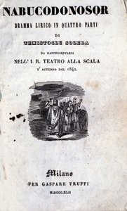 Giuseppe Verdi (1813 - 1901) Nabucco első librettójának borítója, amelyet először Nabucodonosornak neveztek el. alkotó: Unknown artist