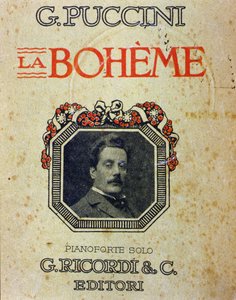 Puccini (1858-1924) „” La Bohème” című partitúrájának borítója az ő portréjával. alkotó: Unknown artist