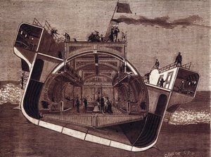 Henry Bessemer (1813-1898) tengeribetegség elleni csónakjának keresztmetszete. Metszet 19. század. alkotó: Unknown artist