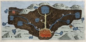 A földkéreg keresztmetszete, amely lehetővé teszi Athanasius Kircher számára, hogy bemutassa a termálforrások eredetét – 17. század alkotó: Unknown artist