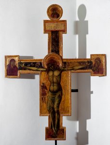 Keresztre feszítés „INRI”” a kereszten. Névtelen fafestés. 15. századi Savona, Pinacoteca Civica alkotó: Unknown artist