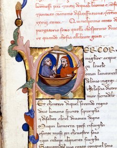 Dante Alighieri: Isteni színjáték (Isteni színjáték) a Purgatórium kezdete. Dante és Vergilius. századi kézirat. Milánói biblia. Trivulziana alkotó: Unknown artist