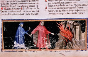 Dante és Virgil megkapják a pokol kapuit (a pokol 3. dala, az Isteni színjátékban) - miniatűr alkotó: Unknown artist