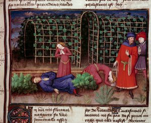 Halál Két embert ölt meg a halál. Miniatűr Jean Boccace (Giovanni Boccaccio) (1313-1375) „Le Decameron” című filmjéből 1450 Párizs, az Arzenál könyvtára alkotó: Unknown artist