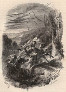 Indutiomarus (Induziomaro) Trevires főnökének halála, akit a római hadsereg ölt meg ie 53-ban. Metszet 1868-ból Theodore Juste (1818-1888) „Histoire de Belgique from primitive times to the end of the regne I. Lipót” című művében. Magángyűjtemény. alkotó: Unknown artist