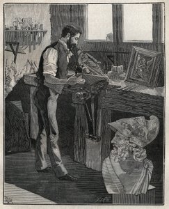 Ezüsttárgyak díszítése: bronz véső. Metszet 1885-ből Adolphe BITARD „Les arts et metiers illustres” című könyvében. alkotó: Unknown artist
