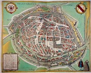 Strasbourg városának részletes térképe, amelyet Abraham Hogenberg (kb. 1608-1653) készített. Metszet a 17. századi Paris B.N. alkotó: Unknown artist