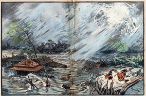 A szökőár pusztítása Sanrikuban, Japánban alkotó: Unknown artist