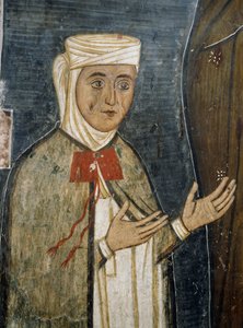 Istentiszteletű Saramalyna Anastasia 14. századi ruhákban, freskó az Asinou Boldogasszony bizánci templomában (XII. század) (Unesco Világörökségi Lista, 2001), Troodos-hegység, Ciprus alkotó: Unknown artist