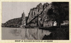 Dinant, le Rocher Bayard et la Meuse, Vallónia, Belgium. A 19. század végének kromolitográfiája. alkotó: Unknown artist
