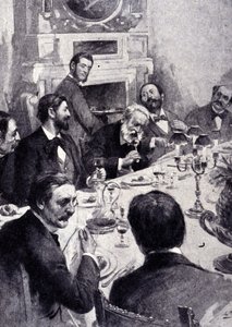 Az asztalnál vacsorázik Victor Hugo Jean Mounet Sully-val (Mounet-Sully) (1841-1916), francia színésszel. századi metszet. alkotó: Unknown artist