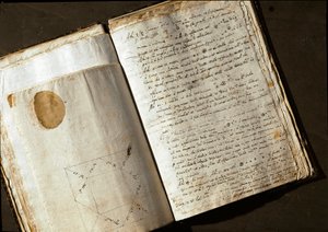 A "Medicea Stars" vagy a Pianeti Medicei (Planetes mediceennes) dupla oldala, Galileo Galilei dit Galilee (1564-1642) olasz csillagász és fizikus kézirata Cosimo de Medicis számára (Cosimo II de Medici), amelyben felfedezését tárja fel. alkotó: Unknown artist