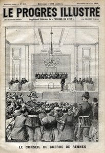 Dreyfus-ügy. Rennes-i tárgyalás. Alfred Dreyfus a haditanács előtt (1899). A „Le progresses de Lyon” címlapja augusztus 20-tól alkotó: Unknown artist