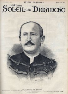 Dreyfus-ügy: Alfred Dreyfus (1859-1935) portréja a Rennes-i per során történt leépülése után. Metszet a „Le sun-du-dimanche”-ban, augusztus 13 alkotó: Unknown artist