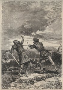 Oak Torquil párbaja és halála – 19. századi illusztráció Walter Scott (1771-1832) „A perthi csinos lány vagy Valentin-nap (St. Valentine