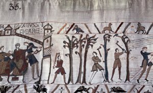 Guillaume herceg elrendelte a hajók építését, a fákat kivágták - Bayeux gobelin, Mathilde királynő hímzéseként ismert alkotó: Unknown artist