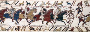 Vilmos herceg arra ösztönzi csapatait, hogy készüljenek fel az angol hadsereg elleni csatára, Bayeux Tapestry (gyapjú hímzés vászonra) alkotó: Unknown artist