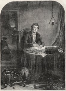 Wellington hercege (Arthur Wellesley (1769-1852) Wellington hercege) írásbeli feladása Waterloo után, 1815. június 19. - metszet 1852 alkotó: Unknown artist