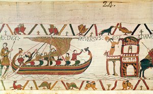 Earl Harold visszatér Angliába, Bayeux Tapestry (gyapjú hímzés vászonra) alkotó: Unknown artist