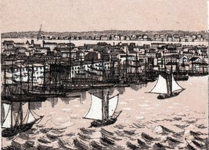 East River és New York az Egyesült Államokban a „A világ 168 nézetet illusztrál” című filmben, dátum nélkül (19. század vége) alkotó: Unknown artist
