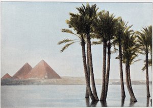 Egyiptom: az árvíz Nílus és a gízai piramisok (Gizeh, Gizeh, Giza). alkotó: Unknown artist