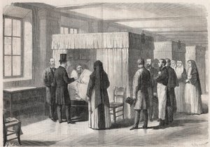 III. Napóleon császár (1808-1873) meglátogatja a Hotel Dieu (Hotel-Dieu) kolerás betegek szobáit, és beszélget velük - Metszet „A jeles világban”” alkotó: Unknown artist