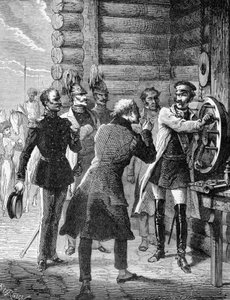 I. Miklós császár 1838-ban végezte el a Szentpétervártól Varsóig tartó távíróvonal első próbáját. Metszet XIX. alkotó: Unknown artist