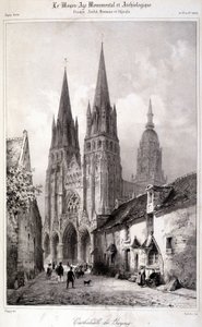 A „The Monumental and Archaeological Middle Ages” című folyóiratban megjelent metszet a Bayeux-i székesegyházról. 19. század alkotó: Unknown artist