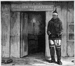 Disko-szigeti (Qeqertarsuaq) grönlandi eszkimó a 19. század végén. 1884-es metszet alkotó: Unknown artist