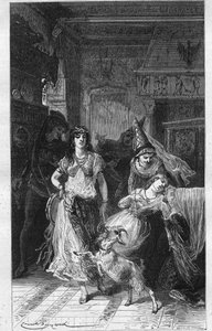 Esmeralda és Fleur de Lys (Fleur-de-Lys). Victor Hugo (1802-1885) „Notre Dame de Paris” illusztrációja. 19. század végi metszet. alkotó: Unknown artist
