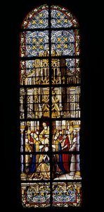 III. Jenő, Claivaux egykori szerzetese 1145. február 15-én felmászik a pápai trónra. A Cathedrale de Tournai ólomüvege: kereszthajó balra (2). alkotó: Unknown artist