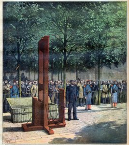 Courbevoie, Dore és Berland gyilkosainak kivégzése guillotine-nal, a La Roquette börtön előtt, Párizs, 1891. 08. 08. alkotó: Unknown Artist