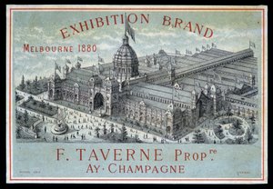 Márkakiállítás Melbourne-ben 1880: F. Taverne Champagne. alkotó: Unknown artist