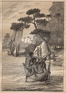 Nicolas Thomas Marion-Dufresne (Marion Dufresne) (1729-1772) expedíciója: kenuk az Admiraut szigeteiről (Bismarck-szigetcsoport, Pápua Új-Guinea) - illusztráció a „” A 18. századi nagy tengerészek” című könyvből” alkotó: Unknown artist