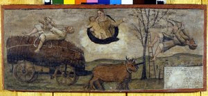 Egy fa esése egy szénával teli kocsira. alkotó: Unknown artist