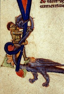 Harc egy sárkány és egy ember között Részlet egy 14. századi miniatűrről alkotó: Unknown artist