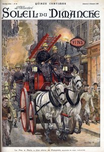 Tűz Párizsban: tűzoltóság riasztás. Metszet a „Le sun-du-dimanche”-ban, december 3 alkotó: Unknown artist