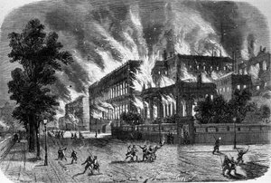 A Számvevőszék és a Becsületlégió tűzvésze 1871. március 23-án a párizsi kommün idején. századi metszet. alkotó: Unknown artist
