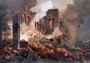 A pénzügyminisztérium (akkoriban a Tuileriáknál) tűzvész 1871. május 24-én - litográfia, 19. század vége alkotó: Unknown artist