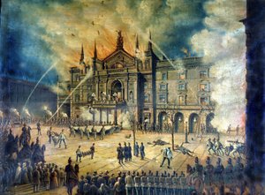 A bécsi Opera Wiener Ringtheater tüze 1881-ben. 19. századi rajz alkotó: Unknown artist