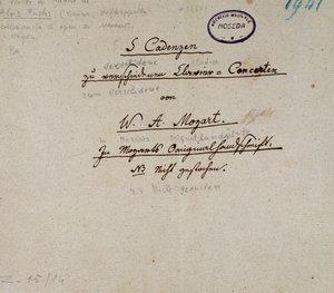 Mozart 5 kadenciájú zongorára írt kéziratának első oldala (kézirat alkotó: Unknown artist