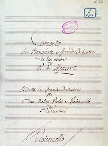Mozart d-moll zongoraversenyéhez és nagyzenekarához írt kotta első oldala, Lichtenthal változat (XIX. század) alkotó: Unknown artist