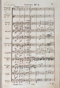 Ludwig van Beethoven 1. szimfónia en C majeur opus 21 kottájának első oldala alkotó: Unknown artist