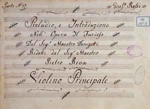 A hegedűre írt kotta első oldala, Gaetano Donizetti: A dühöngő San Domingo szigetén alkotó: Unknown artist
