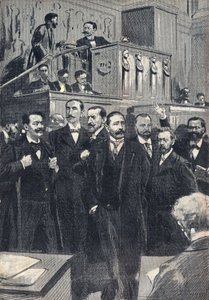 Az 1898-ban megválasztott képviselőház első ülése: Paul Deschanel (1855-1922), a képviselőház elnöke. Paul Adolphe Granier de Cassagnac (1842-1904), Lucien Millevoye (1850-1918), Paul Deroulede (1846-1914), Jacques Piou (1838-1932), Eugen alkotó: Unknown artist