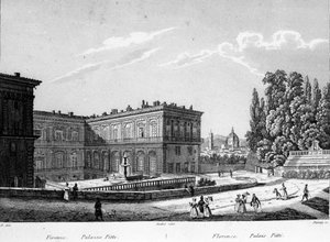 Firenze: Kilátás a Pitti-palotára a 19. század elején. alkotó: Unknown artist