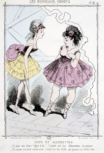 Utánkövetések és meccsek: „” Tudod, kedves, vigyázz, a gyufaadó elmúlik!. Te sem fogod titkolni, az utánkövetési adó, ami egyben elmúlik!” - karikatúra az „új adókról” alkotó: Unknown artist