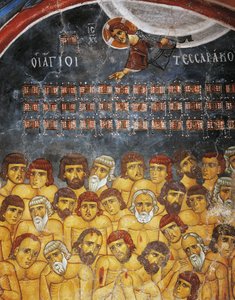 Sebaste negyven mártírja vagy Szent Negyven, freskó (XII. század), Ayios Nikolaos tis Steyis (Tetőszentmiklós) (XI. század) (Unesco Világörökségi Lista, 2001), Troodos-hegység, Ciprus, részlet alkotó: Unknown artist