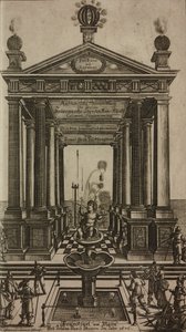 Szökőkút kerubokkal és templommal, metszet, címlapkép a Grand Art d